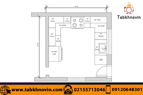چیدمان U شکل آشپزخانه صنعتی